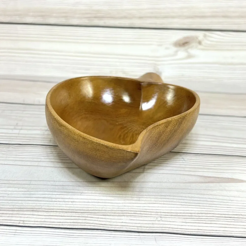 Vintage Wooden Leaf Shape Bowl Monkey Pod? 9.5” Nut Dish Acorn Wood Ladle Scoop￼